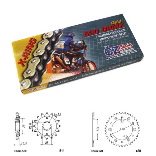 Řetězová sada s ČZ X-ring GOLD KAWASAKI KLX 650 R rok 93-96