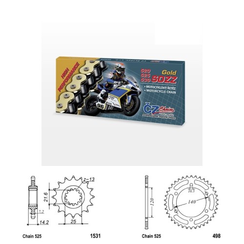 Řetězová sada s ČZ HX-ring GOLD KAWASAKI ZR 750 Zephyr rok 95-99