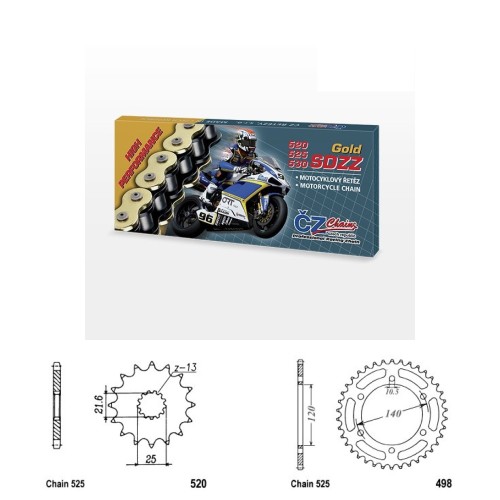 Řetězová sada s ČZ HX-ring GOLD KAWASAKI ZR-7, S rok 99-04
