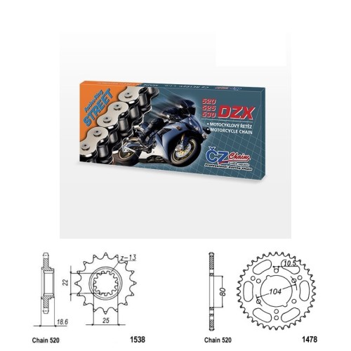 Řetězová sada s ČZ X-ring KAWASAKI Z 750 S rok 05-06