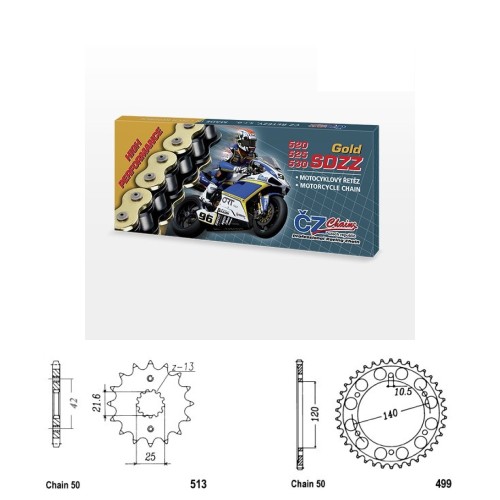 Řetězová sada s ČZ HX-ring GOLD KAWASAKI VN 800 Vulcan rok 97-05
