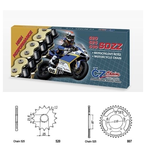 Řetězová sada s ČZ HX-ring Silver SUZUKI SV 650 S rok 10-13