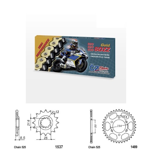 Řetězová sada s ČZ HX-ring GOLD KAWASAKI ZX-10R rok 04-05