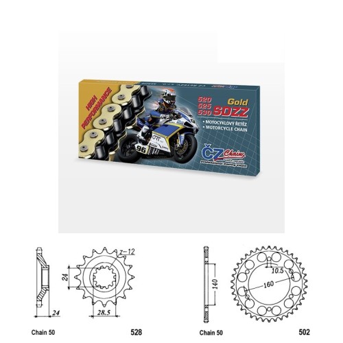 Řetězová sada s ČZ HX-ring GOLD KAWASAKI ZZR 1100 rok 90-92