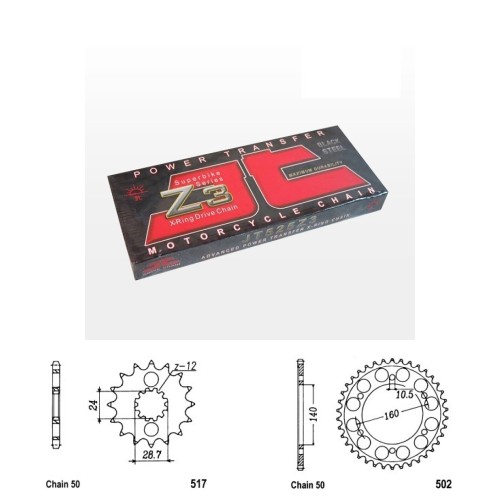 Řetězová sada JT ZX-ring KAWASAKI ZZR 1100 rok 00-01