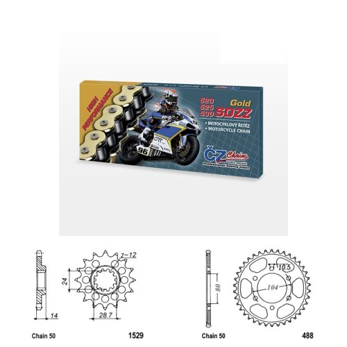 Řetězová sada s ČZ HX-ring GOLD KAWASAKI ZRX 1200, R, S rok 01-06