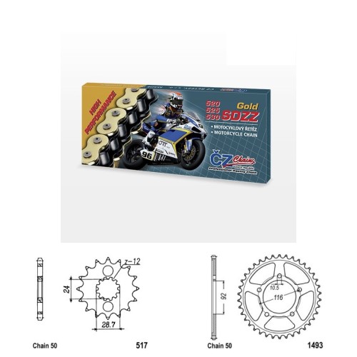 Řetězová sada s ČZ HX-ring GOLD KAWASAKI ZZR 1400 (ZX14) rok 12-23