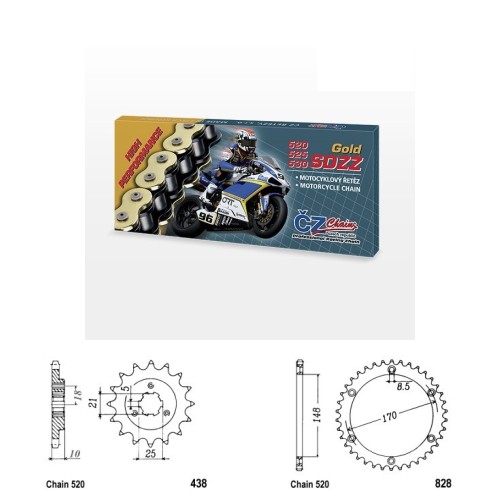 Řetězová sada s ČZ HX-ring GOLD SUZUKI DR 800 S Big (88-93) rok 91-93