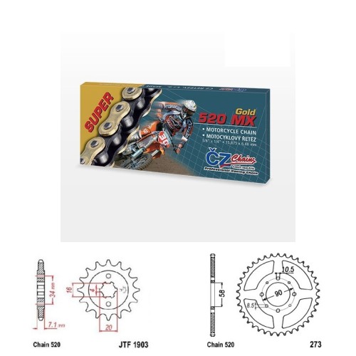 Řetězová sada s ČZ MX GOLD KTM 125 Duke rok 11-13