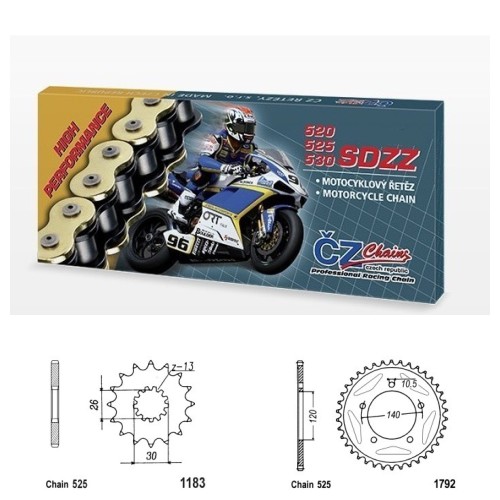 Řetězová sada s ČZ HX-ring Silver TRIUMPH 865 Thruxton rok 07-15