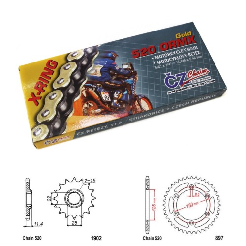 Řetězová sada s ČZ X-ring GOLD KTM 640 LC4 Duke rok 00-02