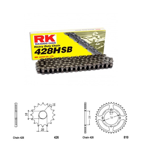 Řetězová sada RK HSB Heavy Duty SUZUKI GN 125 rok 92-98
