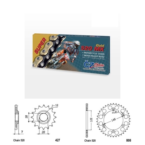 Řetězová sada s ČZ MX GOLD SUZUKI RM-Z 250 rok 07-09