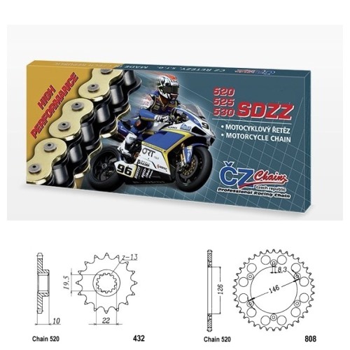 Řetězová sada s ČZ HX-ring SILVER SUZUKI DR 350 (Off Road Version) rok 90-93