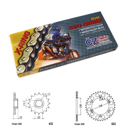 Řetězová sada s ČZ X-ring GOLD SUZUKI DR 350 SE rok 90-93