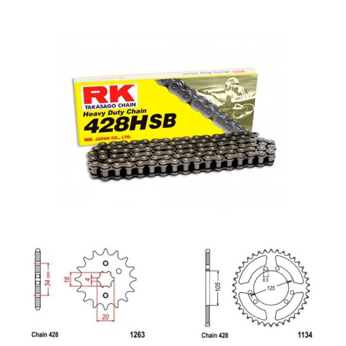 Řetězová sada RK HSB Heavy Duty YAMAHA XT 125 R rok 05-07