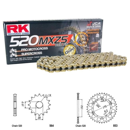 Řetězová sada RK MXZ5 GOLD YAMAHA YZ 125 rok 93-96