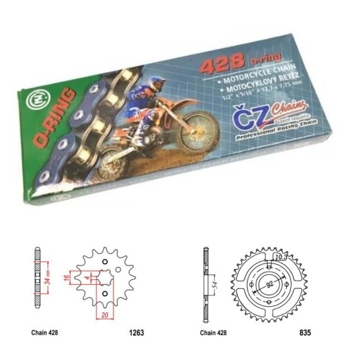 Řetězová sada s ČZ O-ring Yamaha SR 125 rok 95-03