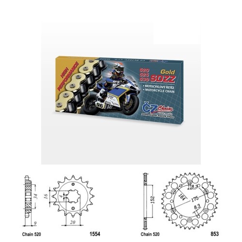 Řetězová sada s ČZ HX-ring GOLD YAMAHA YFS 200 Blaster rok 88-06