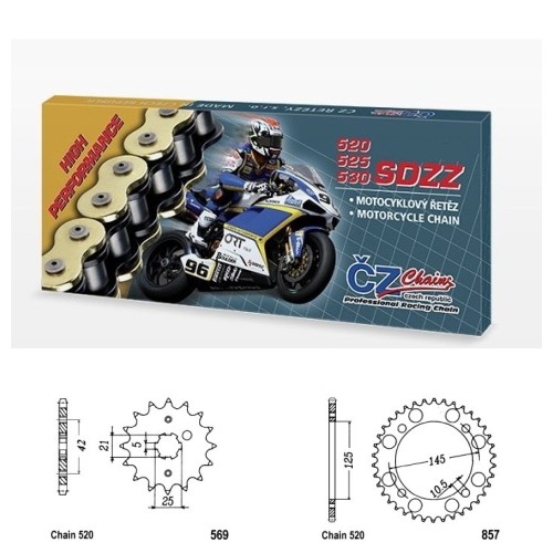 Řetězová sada s ČZ HX-ring SILVER YAMAHA XV 250 S Virago rok 95-08