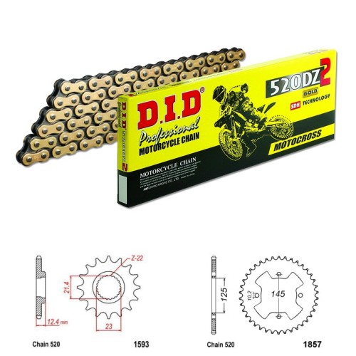 DID Řetězová sada D.I.D Special GOLD YAMAHA YFM 250 R-X Raptor rok 08-15