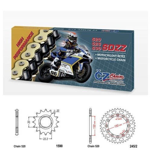 Řetězová sada s ČZ HX-ring SILVER YAMAHA WR 250 X rok 08-15