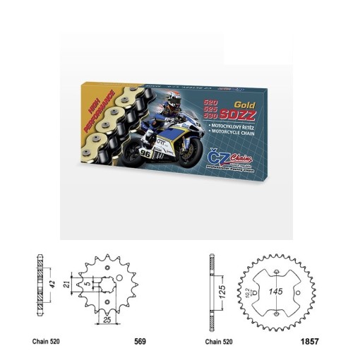 Řetězová sada s ČZ HX-ring GOLD YAMAHA YFM 350 Raptor rok 04-15