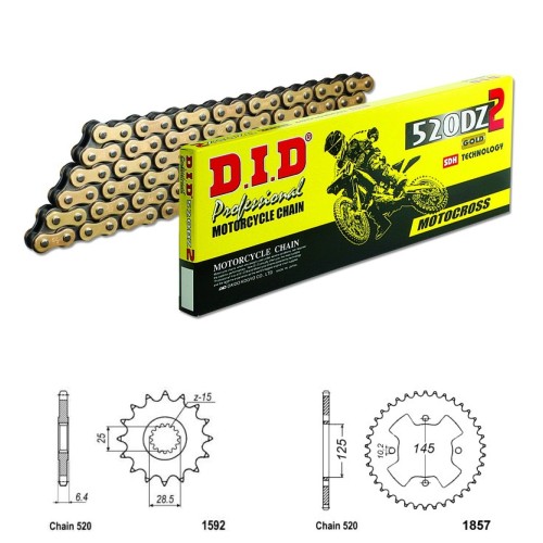 DID Řetězová sada D.I.D Special GOLD YAMAHA YFZ 450 R, X rok 09-24
