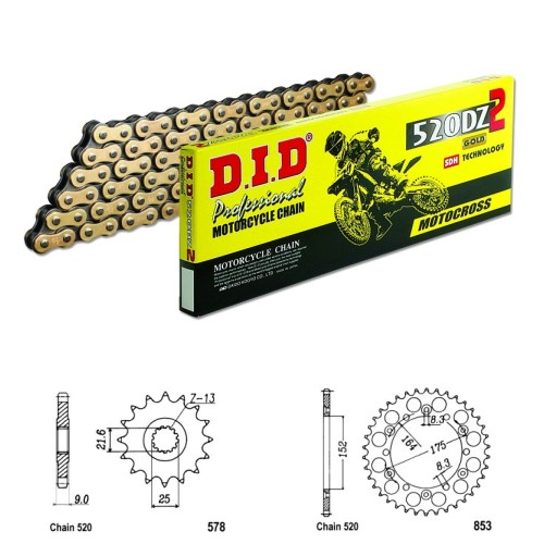 DID Řetězová sada D.I.D Special GOLD YAMAHA SR 500 řetěz 520 rok 91-00