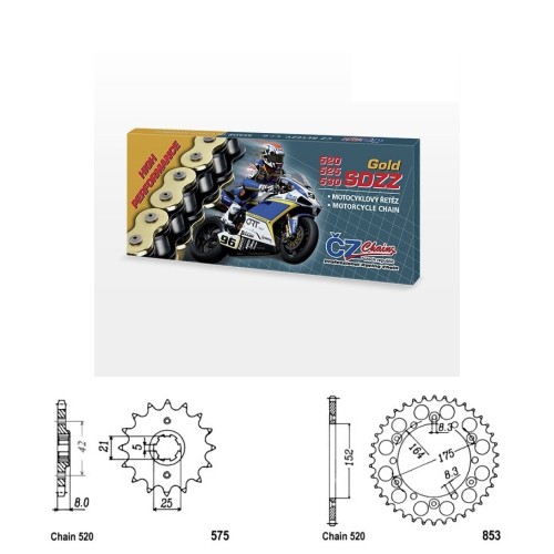 Řetězová sada s ČZ HX-ring GOLD YAMAHA TT 600 (83-92) rok 83-92