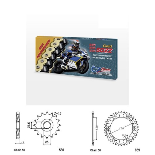 Řetězová sada s ČZ HX-ring GOLD YAMAHA YZF 750 SP rok 93-97