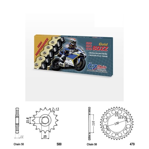 Řetězová sada s ČZ HX-ring GOLD YAMAHA YZF-R7 rok 99-01