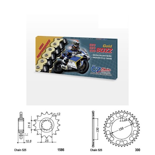 Řetězová sada s ČZ HX-ring GOLD YAMAHA TRX 850 rok 96-00