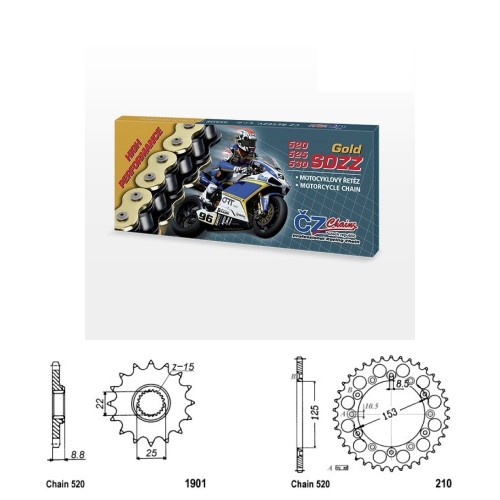 Řetězová sada s ČZ HX-ring GOLD BETA 400 RR rok 13-16