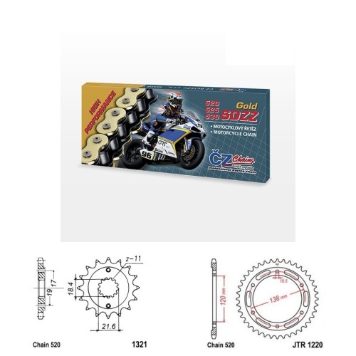 Řetězová sada s ČZ HX-ring GOLD HONDA CB 300 F rok 15-18