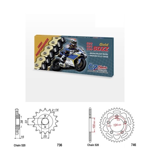 Řetězová sada s ČZ HX-ring GOLD DUCATI 800 Scrambler rok 15-24