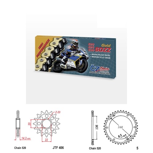 Řetězová sada s ČZ HX-ring GOLD BMW G 310 R, GS rok 16-24