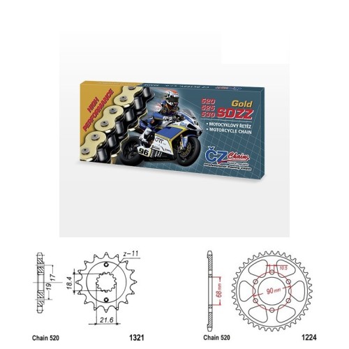 Řetězová sada s ČZ HX-ring GOLD HONDA CB 300 R rok 18-25