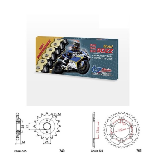 Řetězová sada s ČZ HX-ring GOLD DUCATI 950 Multistrada rok 17-24