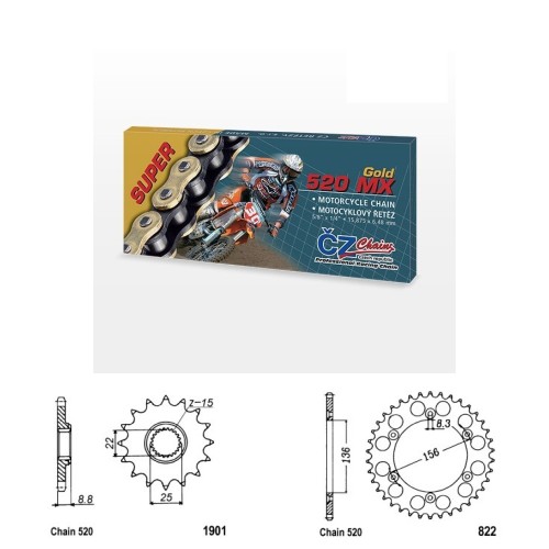 Řetězová sada s ČZ MX GOLD BETA 400 RR rok 12