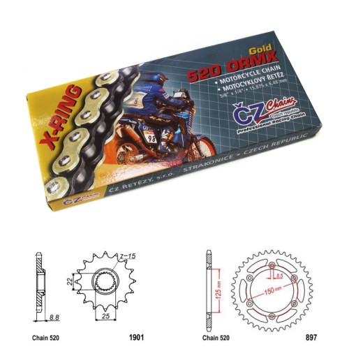 Řetězová sada s ČZ X-ring GOLD KTM 125 SX rok 99-20