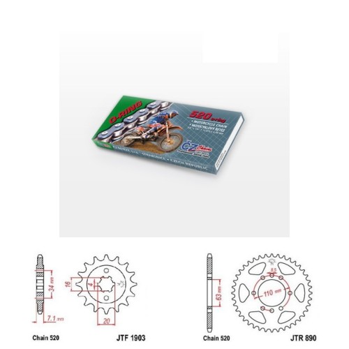 Řetězová sada s ČZ O-ring HUSQVARNA 125 Svartpilen rok 21-25