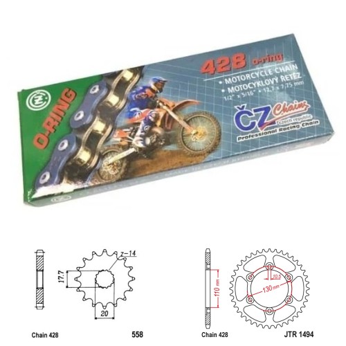 Řetězová sada s ČZ O-ring KAWASAKI BX 125 Ninja rok 19-24