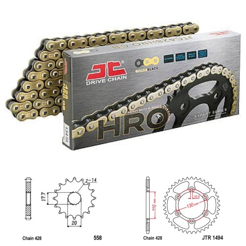 Řetězová sada JT O-ring GOLD KAWASAKI BX 125 Ninja rok 19-24