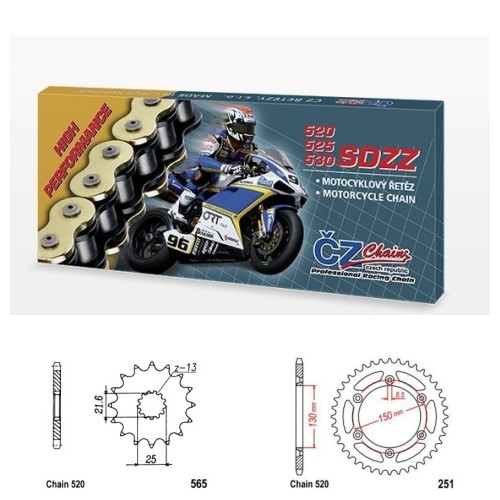 Řetězová sada s ČZ HX-ring SILVER YAMAHA YZ 450 F rok 22-25