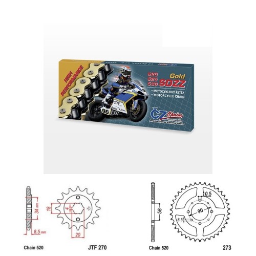 Řetězová sada s ČZ HX-ring GOLD HONDA CA 125 Rebel rok 95-01