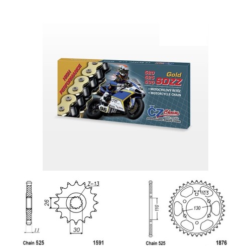 Řetězová sada s ČZ HX-ring GOLD YAMAHA MT-10 rok 22-25