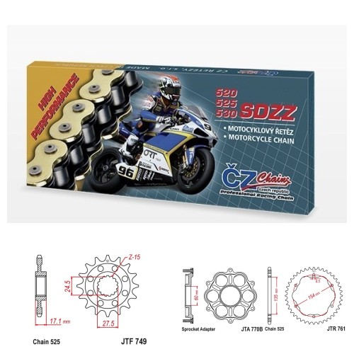 Řetězová sada s ČZ HX-ring Silver DUCATI 1103 Panigale V4 rok 18-23