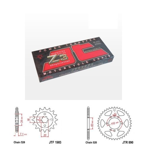 Řetězová sada JT ZX-ring KTM 125 Duke rok 20-25