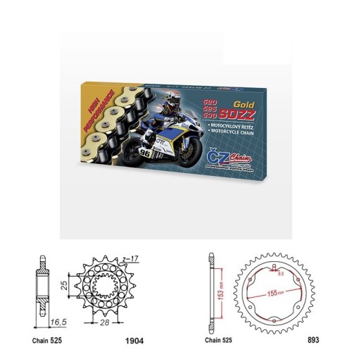 Řetězová sada s ČZ HX-ring GOLD KTM 1300 R Brabus rok 22-24